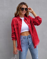 Jeansjacke Damen | Oversized Passform & Trendiger Used-Look – Rot