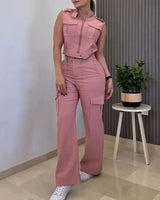 Jumpsuit Damen | Cargo & Weites Bein – Rosa