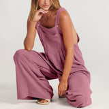 Jumpsuit Damen | Lässiger Latzhosen-Stil & Weites Bein mit Goldknöpfen – Rosa