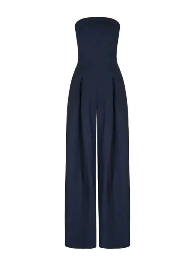 Damen Jumpsuit ohne Träger – Dunkelblau & Elegant mit weitem Bein