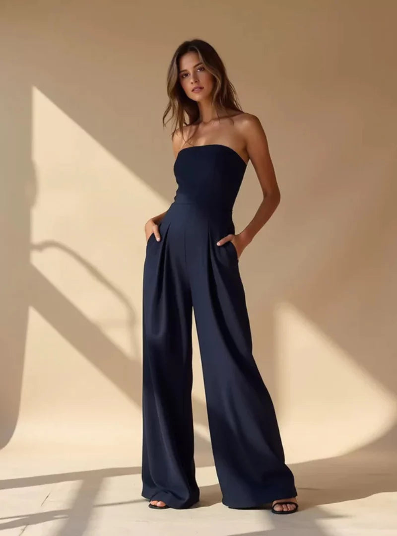 Eleganter trägerloser Damen Jumpsuit in Dunkelblau – Perfekt für Abendveranstaltungen & Partys
