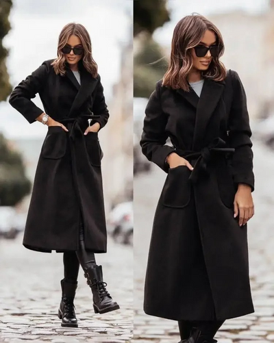 Eleganter Damenmantel - Stylischer Wintermantel mit Revers und Gürtel