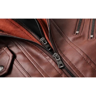 Herren Lederjacke - Stylisch mit abnehmbarer Kapuze und Details