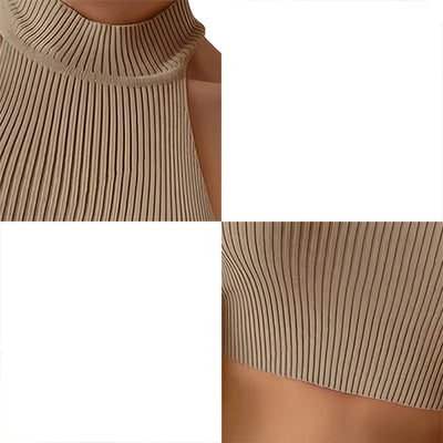 Damen Geripptes Neckholder Top mit Stehkragen - Elegant & Figurbetonend