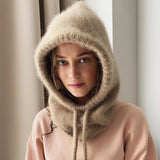Kapuzenschal Damen | Schal mit Kapuze | Tunnelzug & Halsbereich für extra Schutz – Khaki