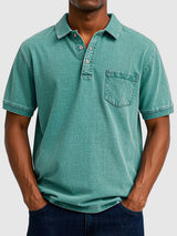 Kenneth | Herren Kurzarm-Poloshirt aus Baumwoll-Denim – Türkis