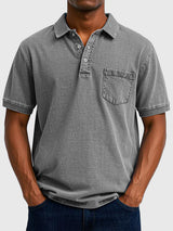 Kenneth | Herren Kurzarm-Poloshirt aus Baumwoll-Denim – Grau