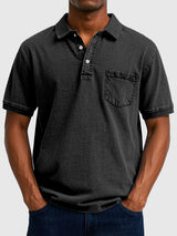 Kenneth | Herren Kurzarm-Poloshirt aus Baumwoll-Denim – Schwarz