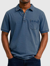 Kenneth | Herren Kurzarm-Poloshirt aus Baumwoll-Denim – Marineblau