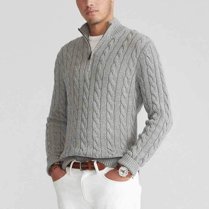 Klassischer Halbzip-Jumper mit Kabelstrickdesign