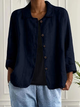 Cardigan donna lungo | Maglia stile camicia elegante, giacca di mezza stagione – Blu scuro