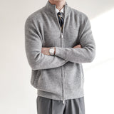 Jan | Herren Frühling Strickpullover mit durchgehendem Reißverschluss und Rippstruktur – Grau