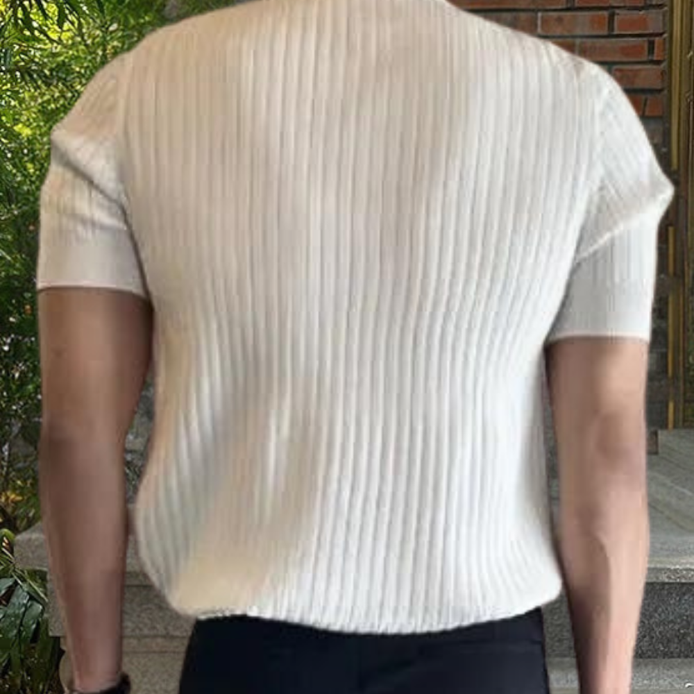 Kragenhemd – Kurze Ärmel – V-Ausschnitt – Strick-Poloshirt – Poloshirts für Männer