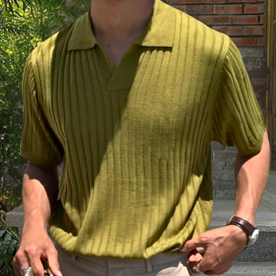 Kragenhemd – Kurze Ärmel – V-Ausschnitt – Strick-Poloshirt – Poloshirts für Männer