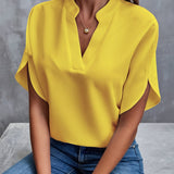 Kurzarm Bluse Damen | Elegant mit V-Ausschnitt & Fledermausärmel – Gelb