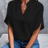 Kurzarm Bluse Damen | Elegant mit V-Ausschnitt & Fledermausärmel – Schwarz