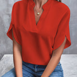 Kurzarm Bluse Damen | Elegant mit V-Ausschnitt & Fledermausärmel – Rot