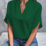 Kurzarm Bluse Damen | Elegant mit V-Ausschnitt & Fledermausärmel – Grün