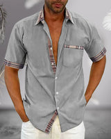 Kurzarmhemd Herren | Karierte Kontrast-Details & Sommerlicher Style – Grau