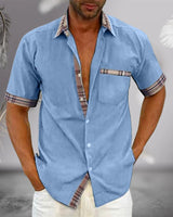 Kurzarmhemd Herren | Karierte Kontrast-Details & Sommerlicher Style – Hellblau
