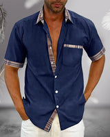 Kurzarmhemd Herren | Karierte Kontrast-Details & Sommerlicher Style – Dunkelblau
