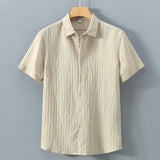 Kurzarmhemd Herren | Slim Fit mit Strukturgewebe & Knopfleiste – Beige
