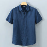 Kurzarmhemd Herren | Slim Fit mit Strukturgewebe & Knopfleiste – Marineblau