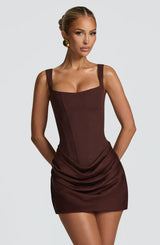Kurzes Korsettkleid Damen | Drapiertes Abendkleid – Braun