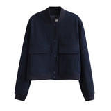 Kurzjacke Damen | Cropped Look & Praktische Taschen – Marineblau
