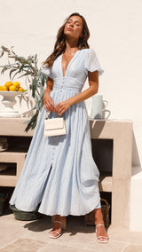 Damen Elegantes Maxikleid Mit Knopfleiste Und Fließendem Schnitt – Sommerkleid Chic – Blau