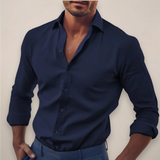 Langarm Hemd Herren | Slim Fit Business-Hemd mit Kentkragen – Marineblau