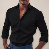 Langarm Hemd Herren | Slim Fit Business-Hemd mit Kentkragen – Schwarz