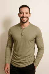 Langarm Shirt Herren | Henley-Knopfleiste & Cleanes Layering – Grün