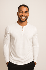 Langarm Shirt Herren | Henley-Knopfleiste & Cleanes Layering – Weiß
