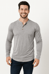 Langarm Shirt Herren | Henley-Knopfleiste & Cleanes Layering – Grau