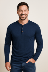 Langarm Shirt Herren | Henley-Knopfleiste & Cleanes Layering – Marineblau