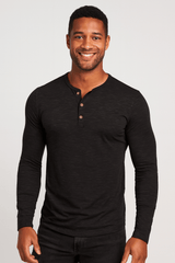 Langarm Shirt Herren | Henley-Knopfleiste & Cleanes Layering – Schwarz