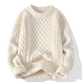 Langarm-Zopfmuster-Pullover - David – Weiß