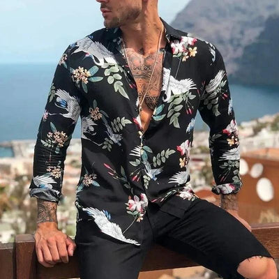 Langärmeliges Hemd - Bedruckt - Button-Up - Hawaiihemd - Herrenhemd