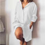 Langärmeliges Baumwoll-Kleid – Weiß