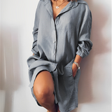 Langärmeliges Baumwoll-Kleid – Grau