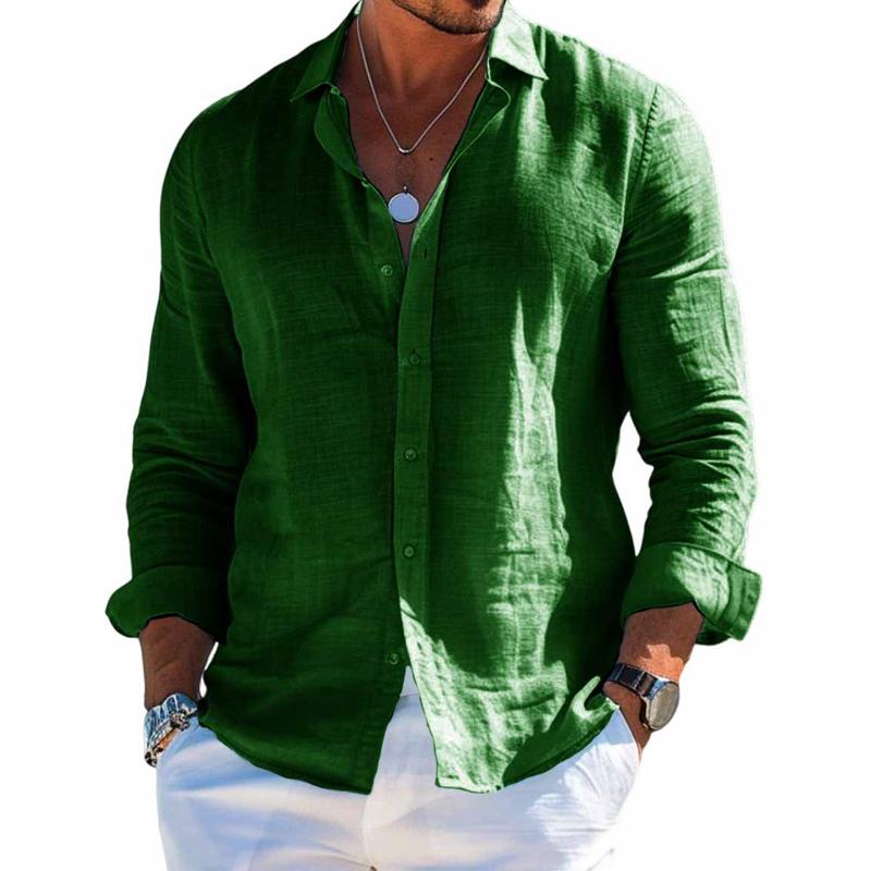Langarmhemd | Lockere Passform | Durchgeknöpft | Leinenhemd | Herrenhemd