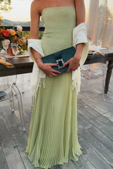 Langes grünes Faltenkleid Damen | Elegantes Abendkleid – Grün