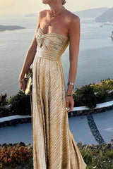 Langes trägerloses Abendkleid mit Glanzeffekt für Damen – Gold