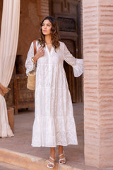 Maxikleid Damen | Broderie Anglaise & Romantisch-Femininer Boho-Stil – Weiß