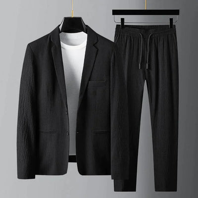 Lässiger Anzug | Leicht | Kordelzug | Hosen- und Blazer-Set | Zweiteiliges Set für Männer