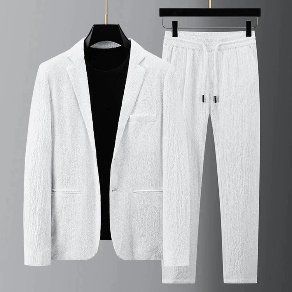 Lässiger Anzug | Leicht | Kordelzug | Hosen- und Blazer-Set | Zweiteiliges Set für Männer