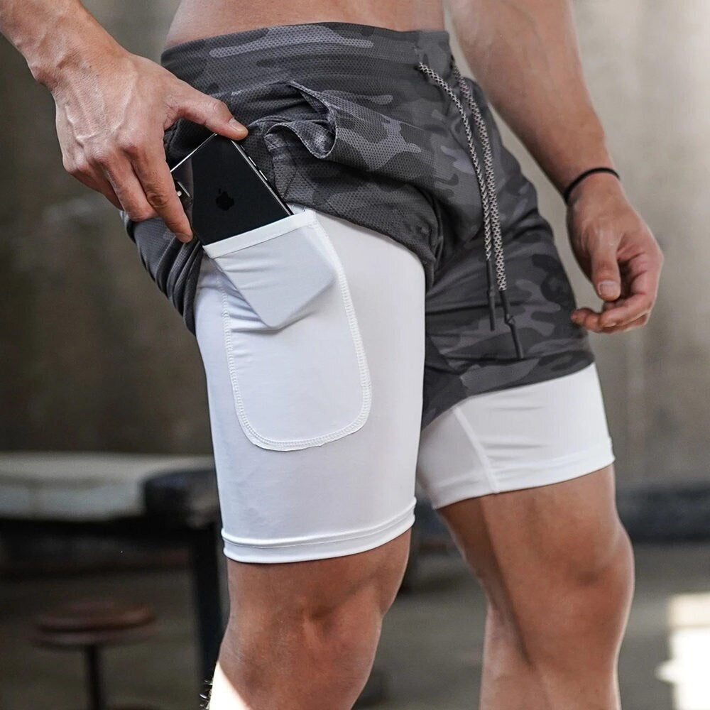Laufshorts – Schnell trocknend – Kordelzug – 2-in-1-Shorts – Fitnessshorts für Männer