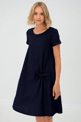Clara | Luftiges Leinen-Sommerkleid für Damen – Tiefblau
