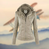 Lederjacke Damen | Abnehmbare Kapuze & Taillierter Zip-Schnitt – Beige
